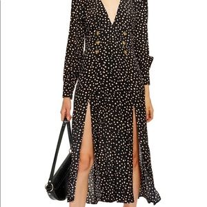 Retro Dotted Tea length dress with front slits